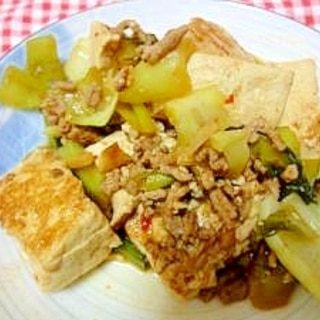 豆腐と小松菜の甘辛挽肉炒め